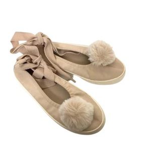 Zara kids pom Pom ballet flats with tie detail size 36 aka 4.5 kids